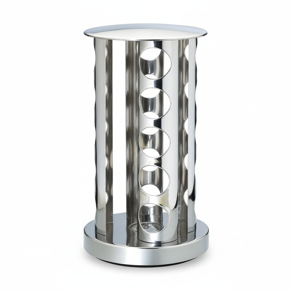 20 Jar Brushed Stainless Steel Spice Rack with Black Caps