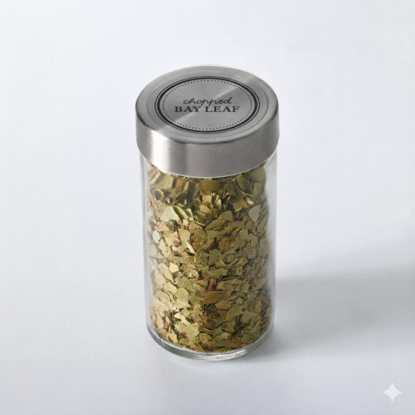 Chopped Bay Leaves — Filled Jar (Stainless Steel Cap)