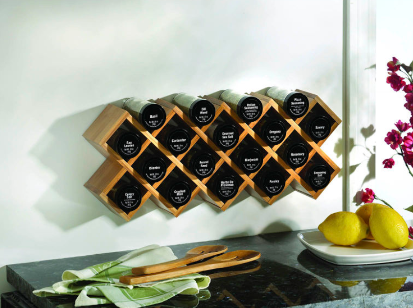 Kamenstein Criss-Cross 18-Jar Bamboo Spice Rack with Black Caps